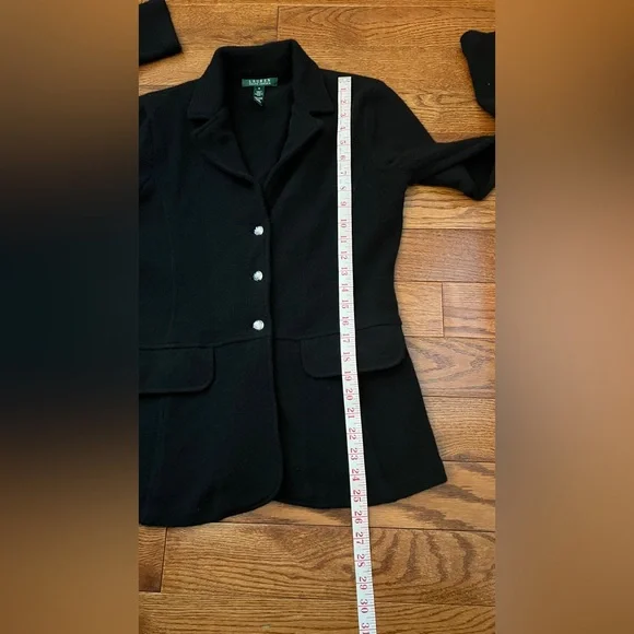 Lauren Ralph Lauren 100% Wool Knit Sweater Blazer Black jacket Sz M - Picture 7 of 9